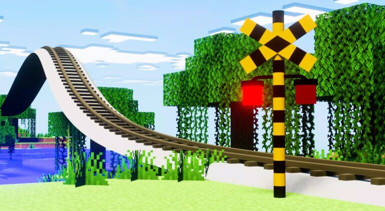 踏切 新幹線 はやぶさ でこぼこ線路 カンカン マインクラフト 踏切アニメ Minecraft Railroad Crossing Animation Youtubeマインクラフト情報局