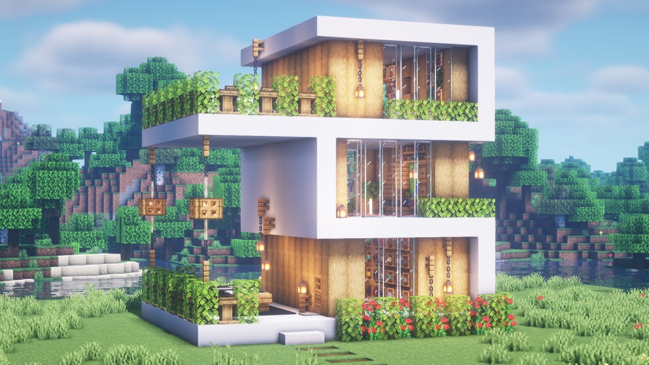 マインクラフト おしゃれなモダンハウスの作り方 Minecraft How To Build A Modern House マイクラ建築 Youtubeマインクラフト情報局